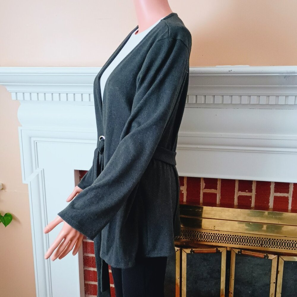 Wrapper Gray Cardigan Sweater XL with Belt Long Sleeved